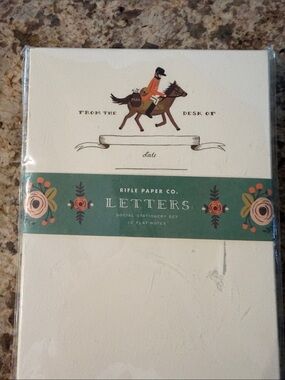 Rifle Paper Co. Cream & Teal Equestrian Note Set 12 flat notes